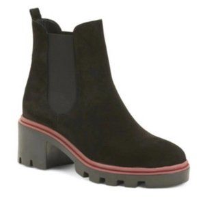 Antonio de Faria Black Suede Leather Chunky Chelsea Boots